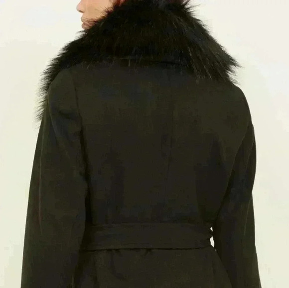 Bebe Wool Black Faux Fur Trim Black Midi Coat - like new condition - Picture 4 of 11